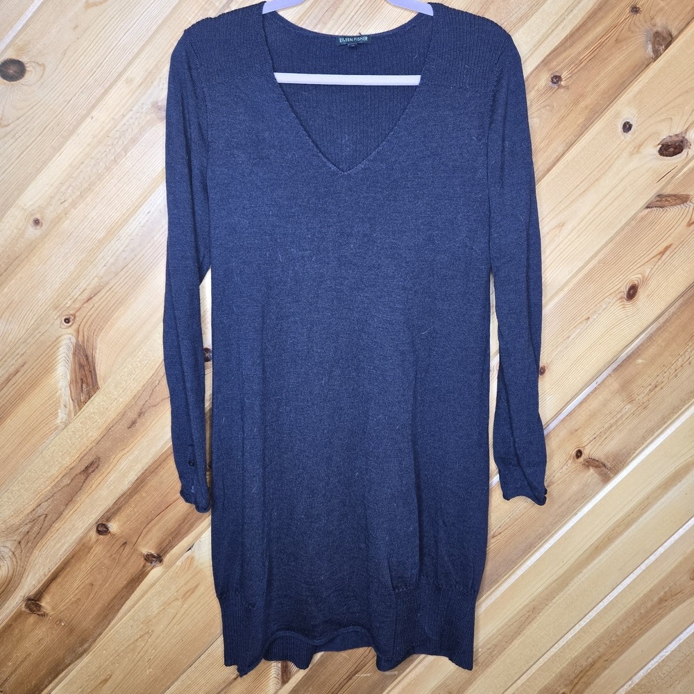 Eileen Fisher Merino Wool V Neck Dress READ